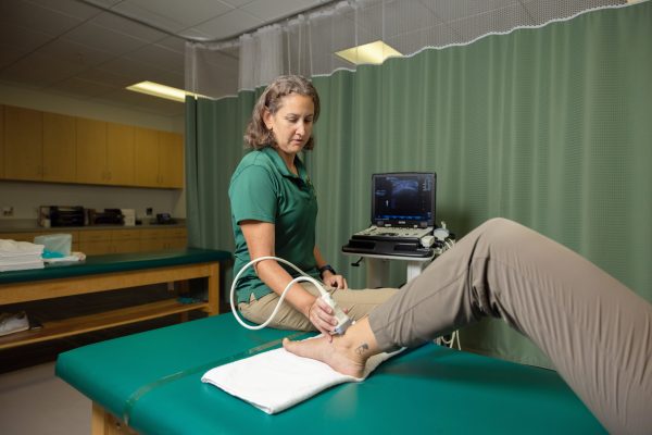 Abbey Thomas conducts research in her lab in the Belk Gym